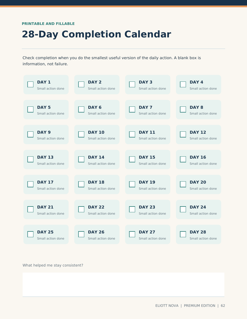 Preview of the 28-day completion calendar
